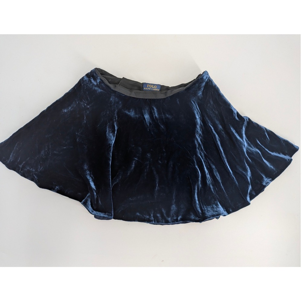 Polo Ralph‎ Lauren Girls Navy Blue Silk Blend Velvet Skater Skirt Size 7 Holiday